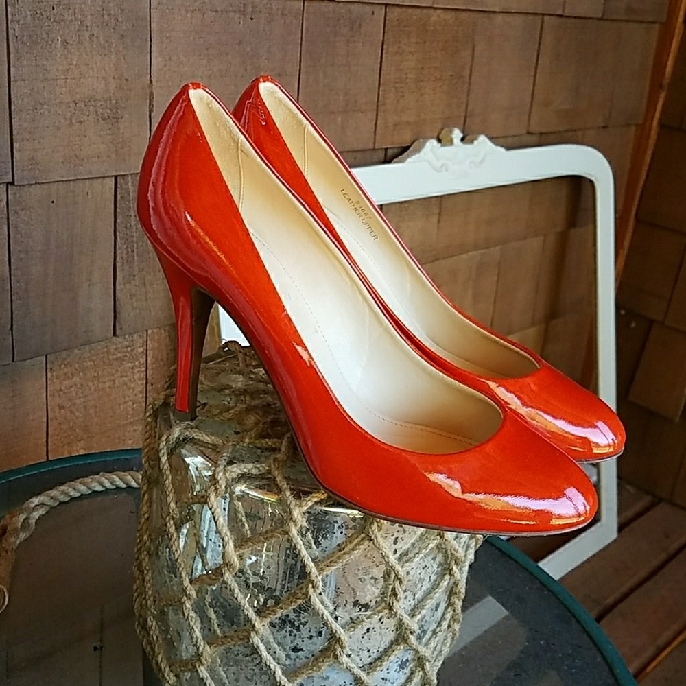 J. Crew red/orange patent leather heels shoes 8.5